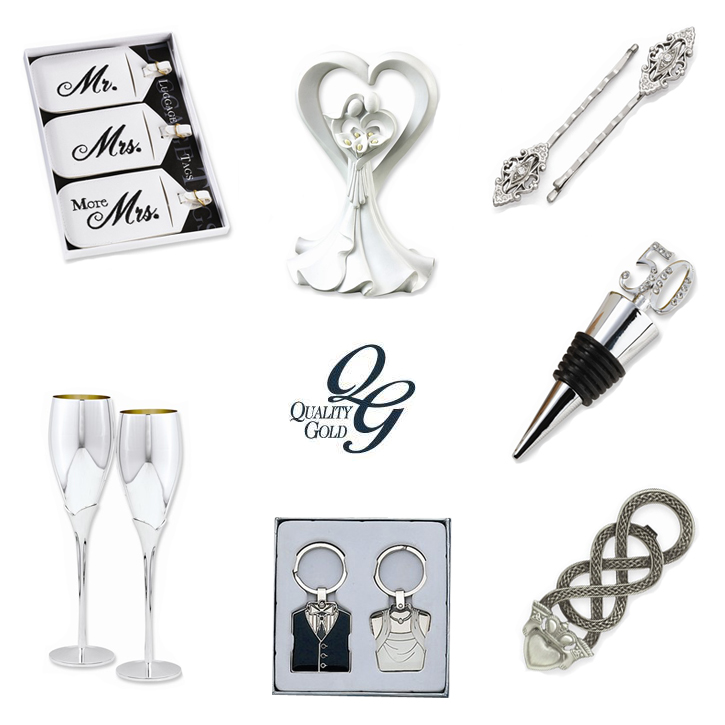 Quality Gold_Giftware_Bridal_DeNatale Jewelers_silver_silvertone_silver plate_glassware_key rings_luggage tags_cake toppers
